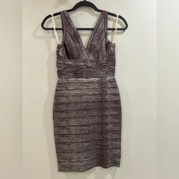 Herve Leger Dresses | Herve Leger Gold and Gray Gunmetal Metallic Midi Bandage Dress | Color: Gold/Silver | Size: S | Pm-89420095'S Closet
